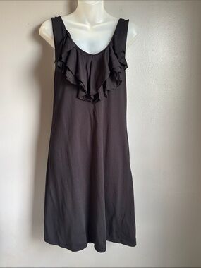 Velvet * sz L * black sleeveless ruffle neck shift dress